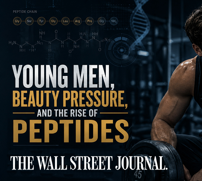 Young man lifting weights and using peptides